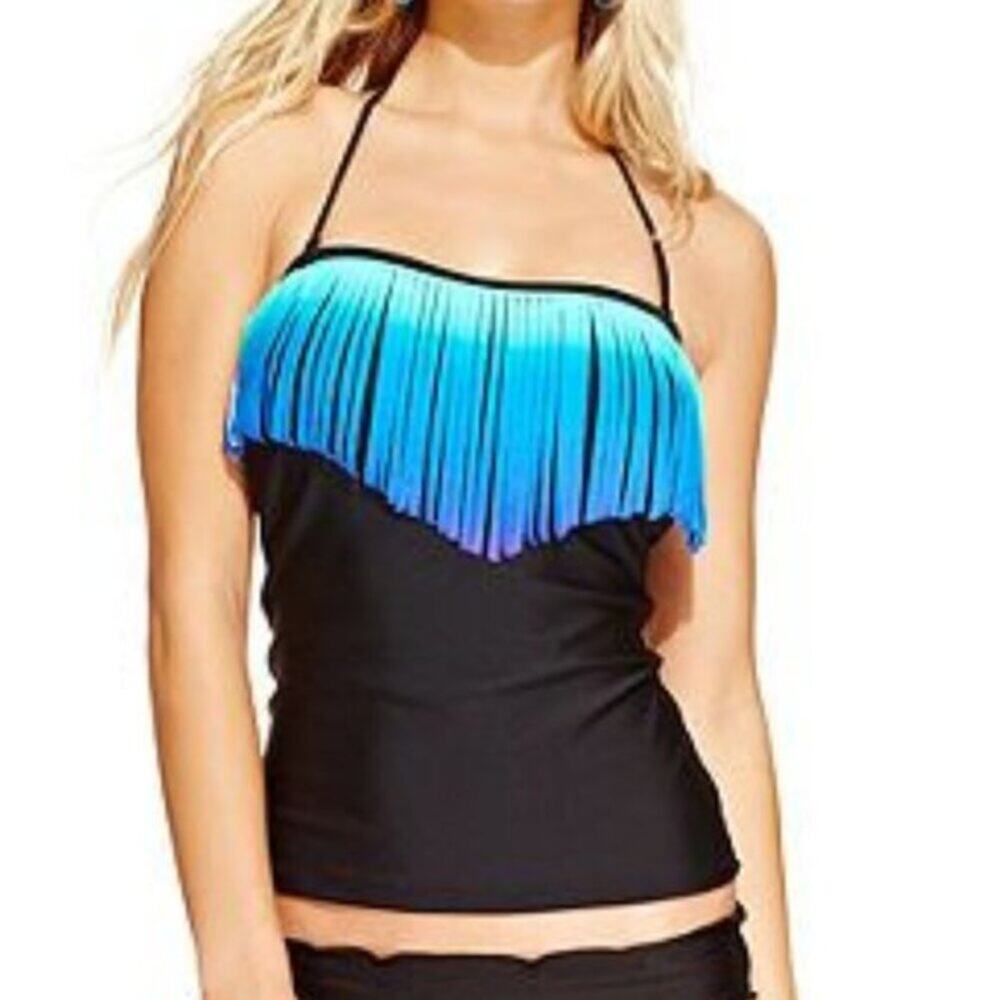 Raisins Fringe Convertible Halter Tankini Top Size M